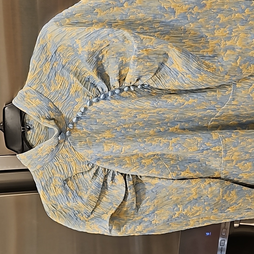 💕ROTATE💕 Button-Detailed Ruched Crinkled-Jacquard Mini Dress Angel Fall 8 NWOT - Picture 14 of 16